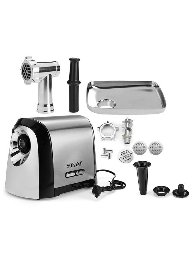 سوكاني مفرمة لحم، 3200 واط، مفرمة لحم، ستانلس ستيل، طحن اللحوم والأسماك والخضروات وصانعة النقانق، SK-088 فضي - Image 1