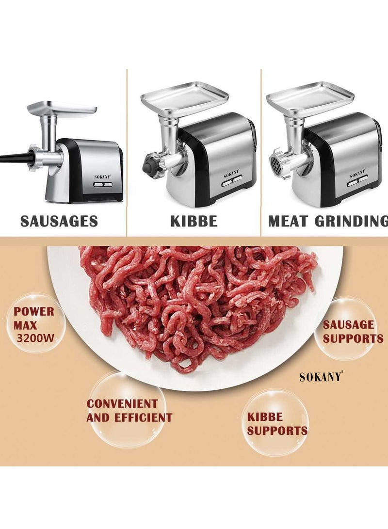 سوكاني مفرمة لحم، 3200 واط، مفرمة لحم، ستانلس ستيل، طحن اللحوم والأسماك والخضروات وصانعة النقانق، SK-088 فضي - Image 2