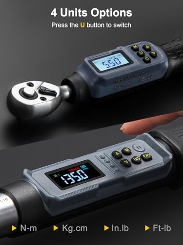 GROWNEER Digital Torque Wrench Set, 1/4" Drive 1.1-22.1 Ft-lbs/1.5-30Nm & 3/8'' Drive 7.38-147.5 Ft-lbs/6.8-135Nm Electronic Torque Wrench Combo with Buzzer & LED Indicator for Motor Car Repair - Image 4