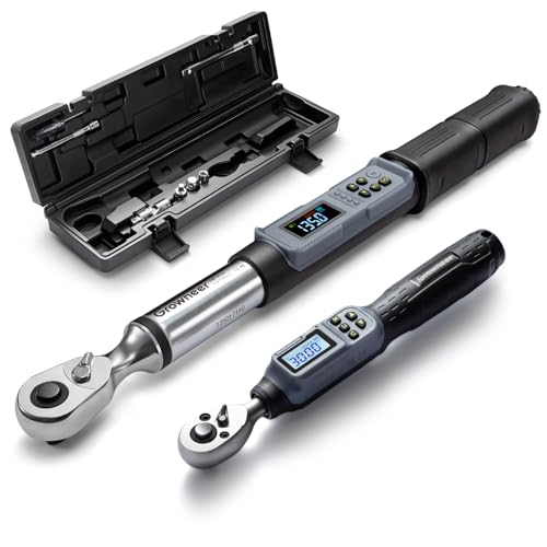 GROWNEER Digital Torque Wrench Set, 1/4" Drive 1.1-22.1 Ft-lbs/1.5-30Nm & 3/8'' Drive 7.38-147.5 Ft-lbs/6.8-135Nm Electronic Torque Wrench Combo with Buzzer & LED Indicator for Motor Car Repair - Image 1