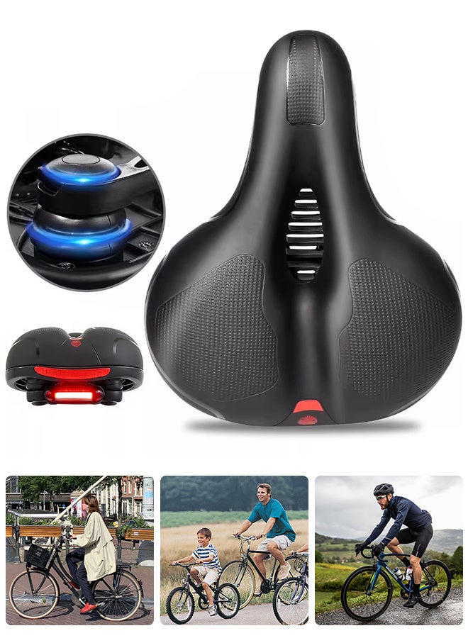 MAANGE Comfort Bike Seat with Rear LED Safety Light Waterproof Shock-Absorbing Ergonomic Revere Memory Foam Wide Saddle for Road, Mountain, Cruiser & Exercise Bikes 26*21cm - Image 1