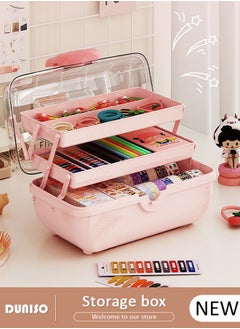 DUNISO Three-Layer Clear Plastic Storage Box,Folding Tool Box,Multipurpose Stationery Storage Box With Hidden Handle,Large Capacity Storage Box for Hair accessories and cosmetics  - Image 1
