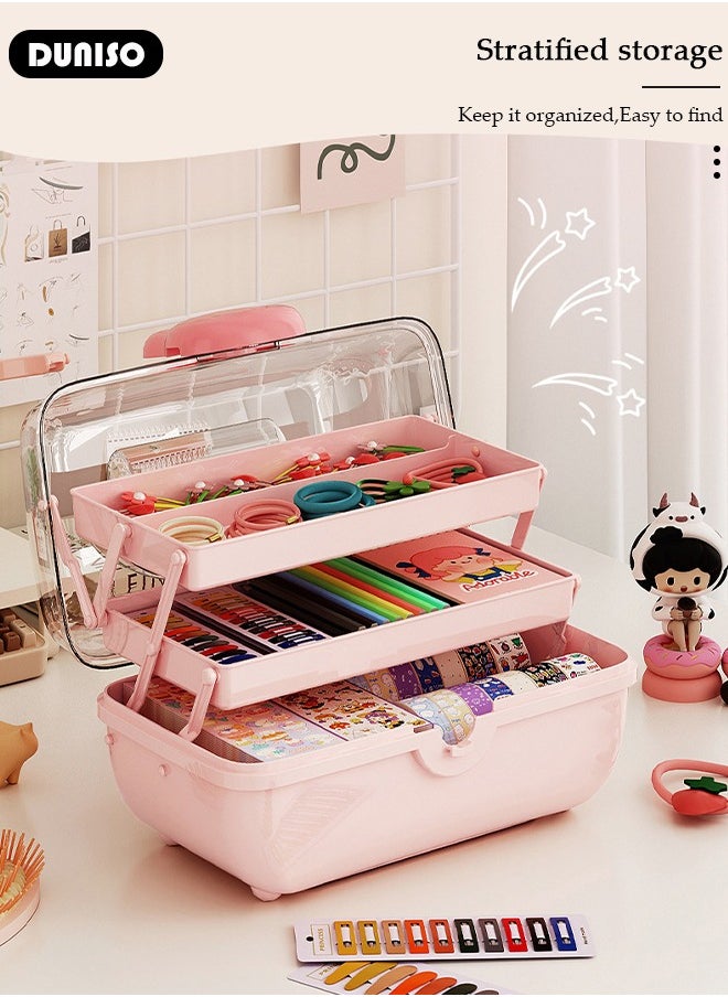 DUNISO - Three-Layer Clear Plastic Storage Box,Folding Tool Box,Multipurpose Stationery Storage Box With Hidden Handle,Large Capacity Storage Box for Hair accessories and cosmetics - Image 1
