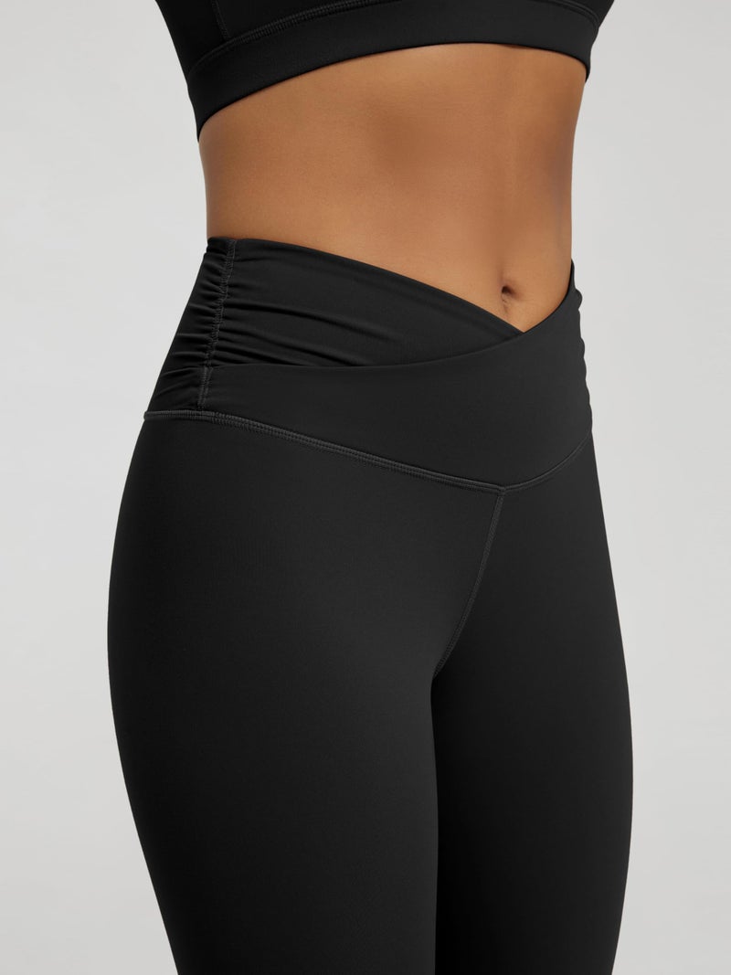 ODODOS Women's Cross Waist 7/8 Yoga Leggings with Inner Pocket, Inseam 25" Gathered Crossover Workout Yoga Pants, Black, Medium - Image 5