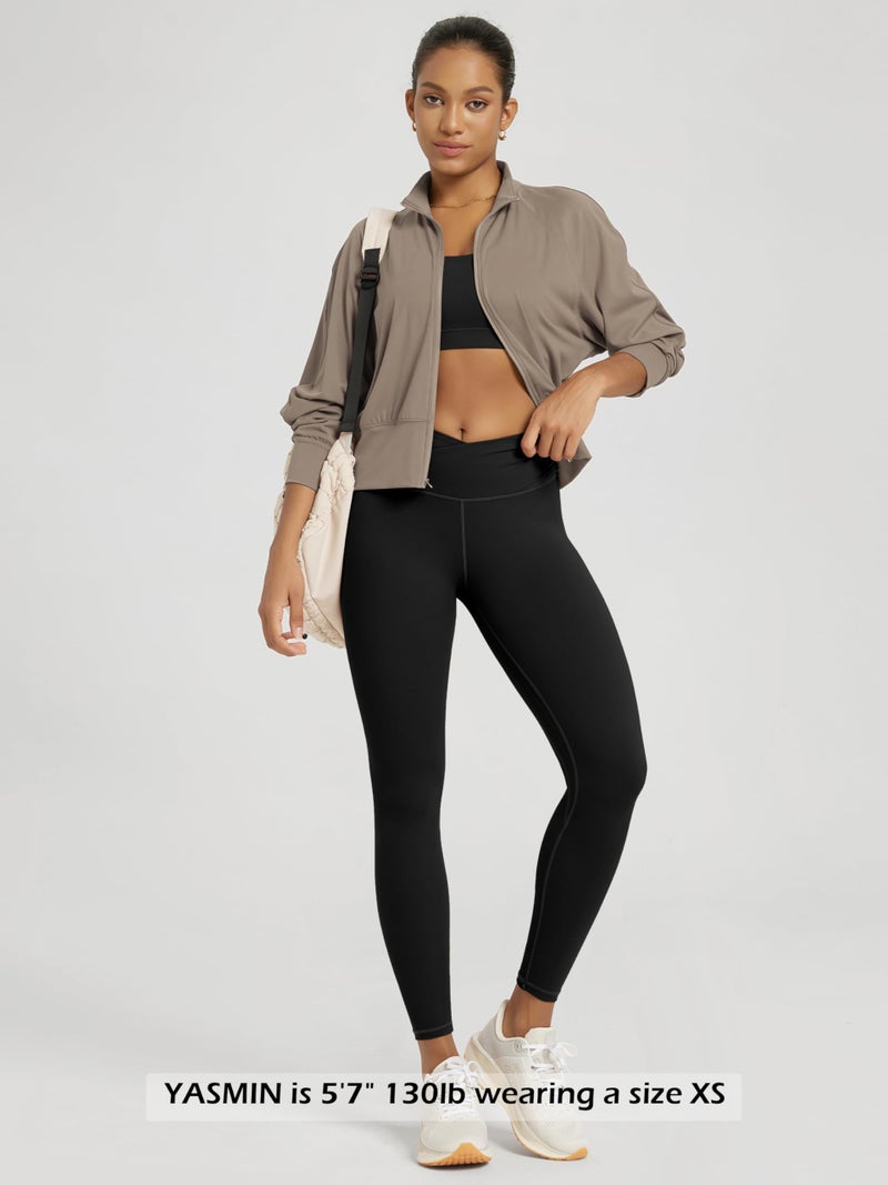 ODODOS Women's Cross Waist 7/8 Yoga Leggings with Inner Pocket, Inseam 25" Gathered Crossover Workout Yoga Pants, Black, Medium - Image 4