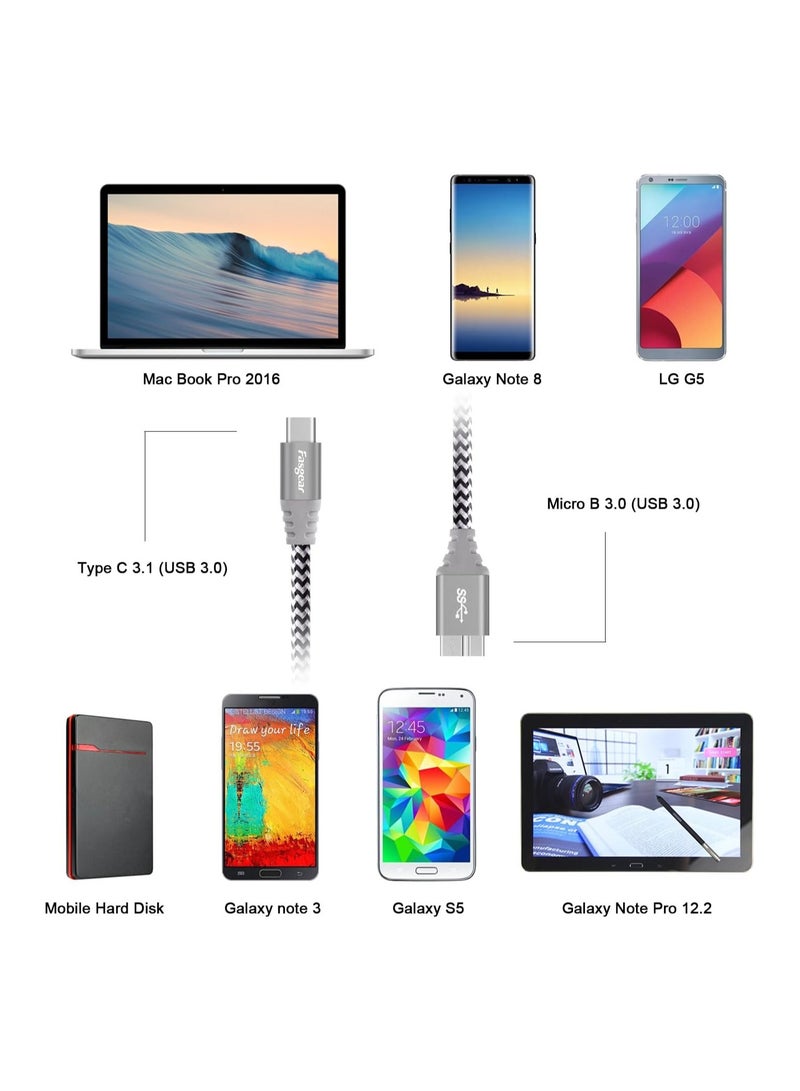 فاسجير كابل Fasgear 0.3m USB-C إلى Micro-B | نايلون مضفر | 5Gbps | شحن سريع | موصل معدني - Image 4