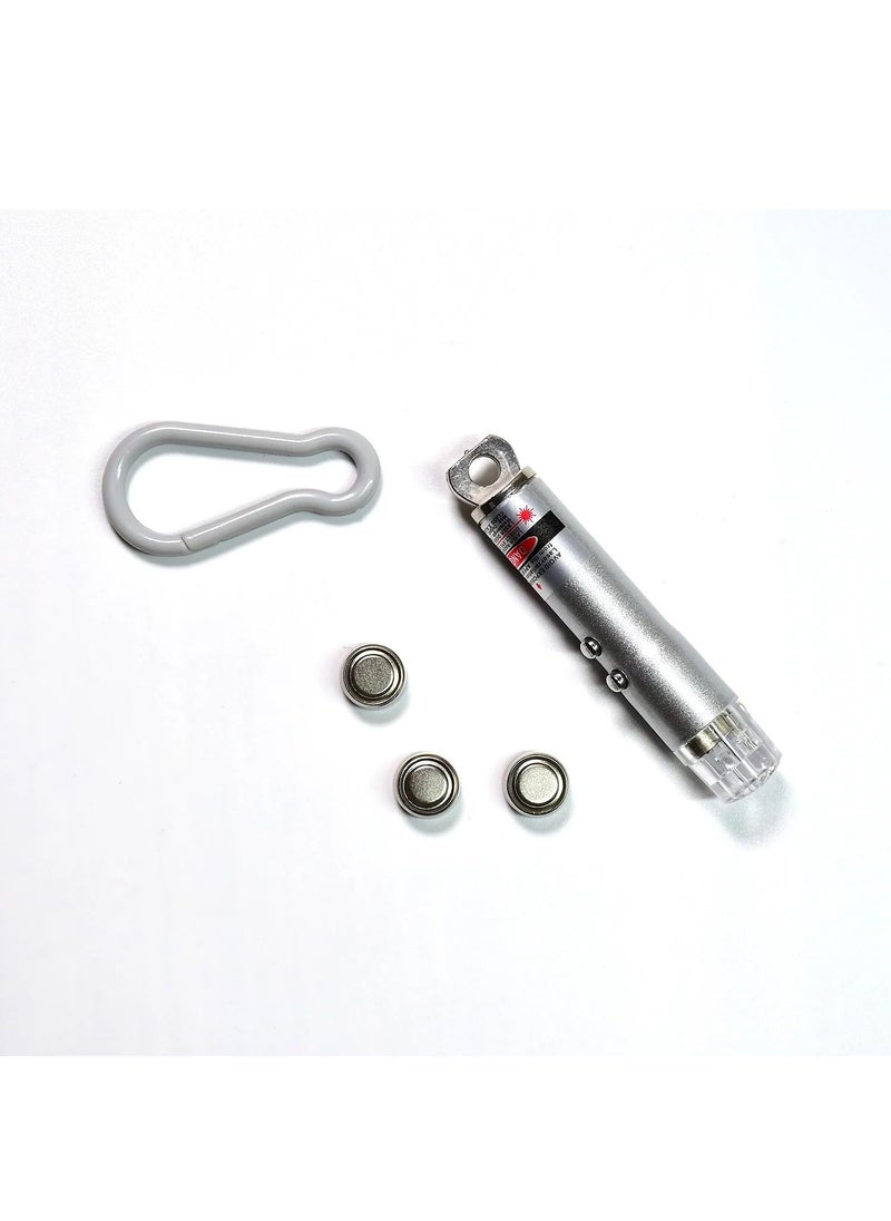 Oblivion Oblivion 3 in1 Laser Light LED Flashlight Torch Keychain Laser Pointer Silver Color  - Image 1