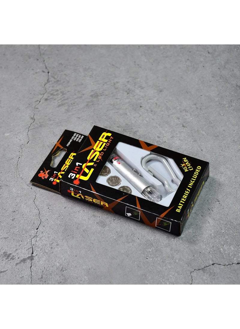 Oblivion Oblivion 3 in1 Laser Light LED Flashlight Torch Keychain Laser Pointer Silver Color  - Image 2
