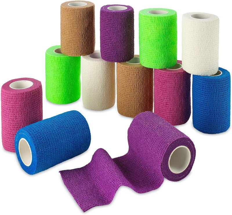 MEDca Self Adherent Wrap - Bulk Pack of 12, Athletic Tape Rolls and Sports Wraps, Self Cohesive Non-Woven Adhesive Bandage (3 in x 5 Yards) for Ankle Sprains & Swelling