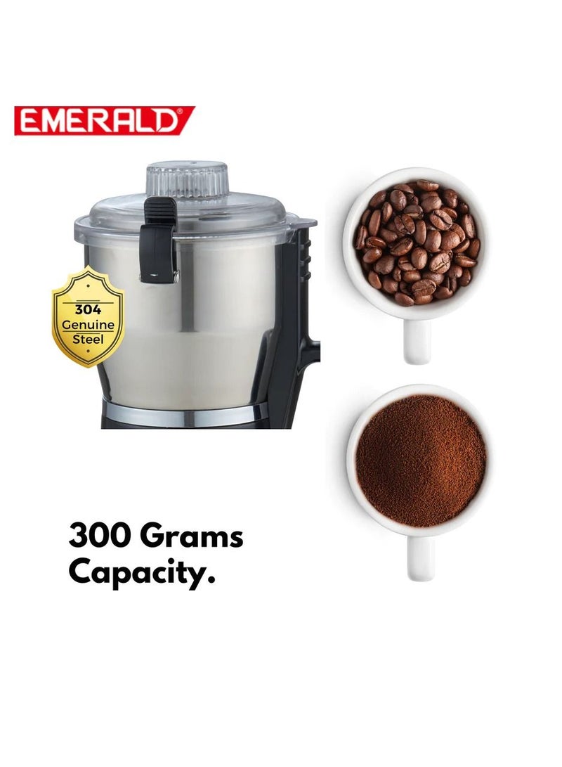 EMERALD 300 Grams, Stainless Steel Large Raw Coffee & Spices Grinder.700W, EK794CG (Black) - Image 4