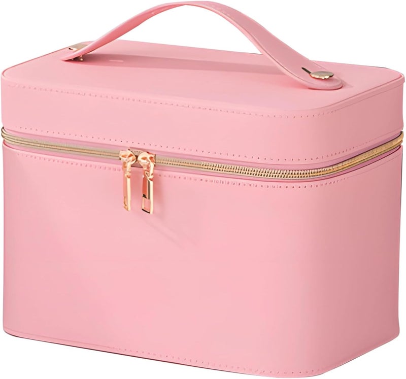 Waterproof Pu Makeup Organizer Case, Travel Makeup Bag With Mirror, Skincare Cosmetic Storage Toiletry Bag For Women, Portable - Image 1