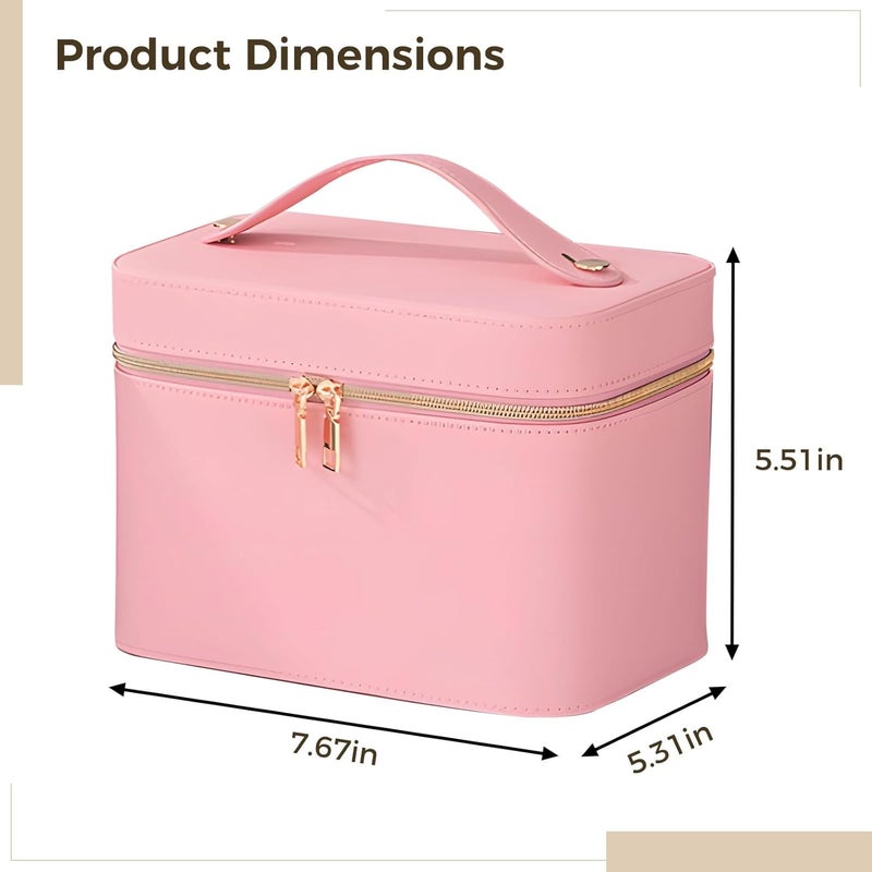 Waterproof Pu Makeup Organizer Case, Travel Makeup Bag With Mirror, Skincare Cosmetic Storage Toiletry Bag For Women, Portable - Image 5