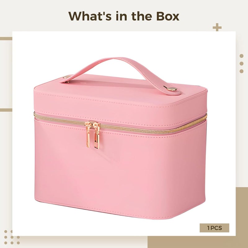 Waterproof Pu Makeup Organizer Case, Travel Makeup Bag With Mirror, Skincare Cosmetic Storage Toiletry Bag For Women, Portable - Image 4