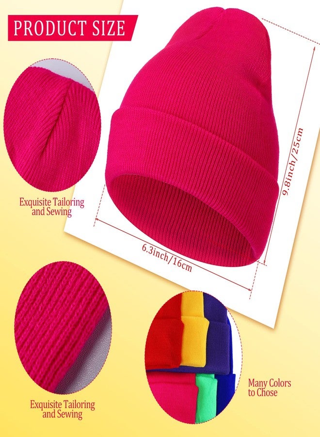 Handepo 12 Pcs Neon Beanies Gloves Set Warm Slouchy Beanie Cap Hats Unisex Knit Thermal Winter Gloves for Boys Girls - Image 2
