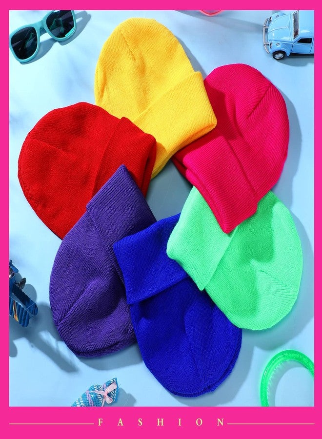 Handepo 12 Pcs Neon Beanies Gloves Set Warm Slouchy Beanie Cap Hats Unisex Knit Thermal Winter Gloves for Boys Girls - Image 5