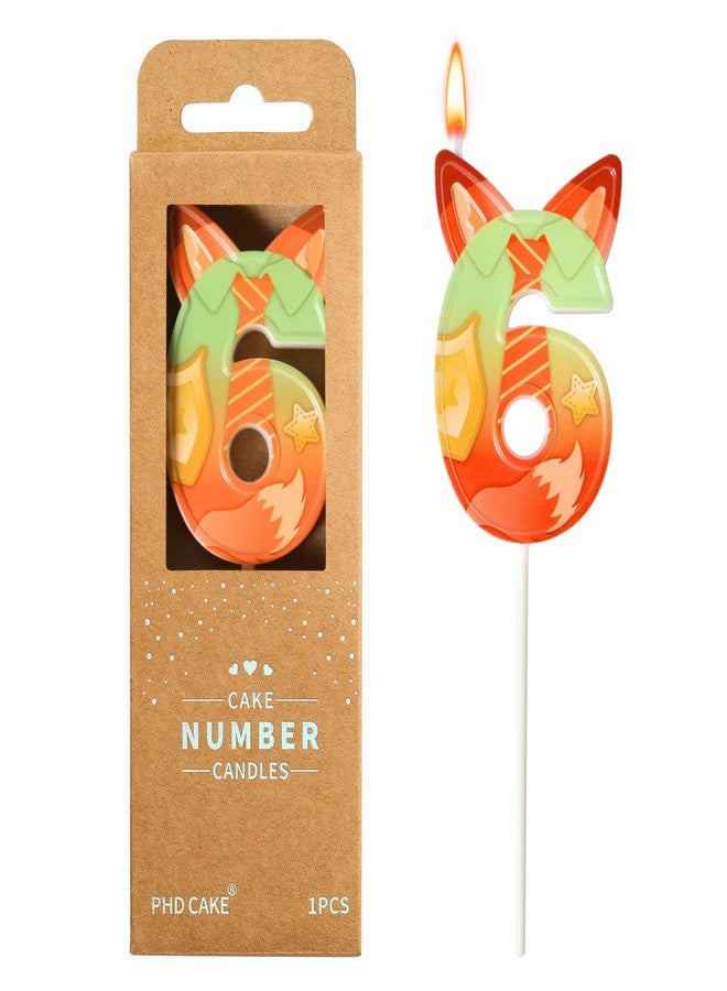 PHD CAKE 2.76 Inch Number 6 Fox Birthday Candles, Fox Number Candles, Cake Number Candles, Party Celebration - Image 1