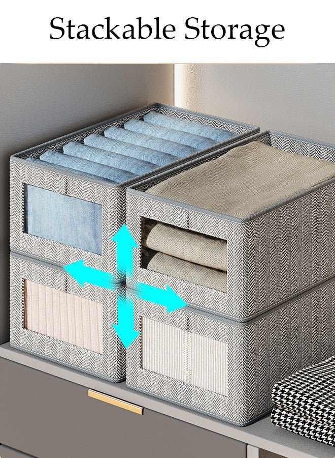 DUNISO 3 Pieces Fabric Closet Storage Organizer Set Foldable Clothes Boxes Large Capacity Wardrobe Stackable Closet Drawer with Handle for Leggings Stockings Socks Underwear - Image 4
