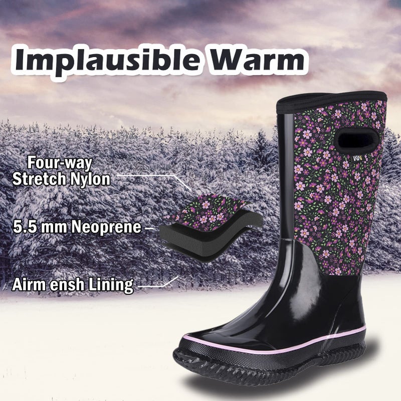 WTW Mid Calf Rain Boots for Women - Waterproof Insulated Neoprene Mud Boots Outdoor Hunting Garden Boots - Image 3