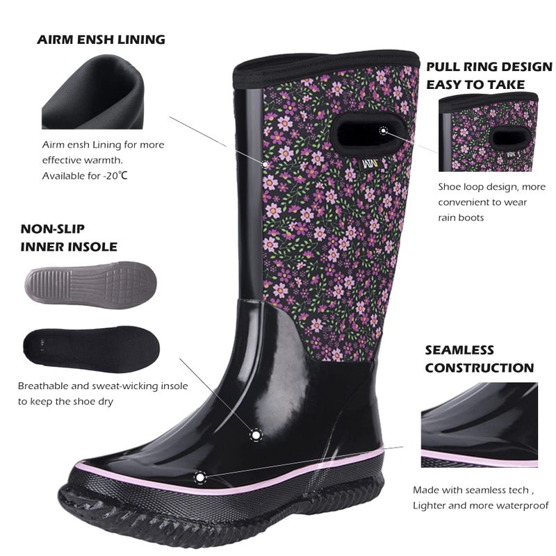 WTW Mid Calf Rain Boots for Women - Waterproof Insulated Neoprene Mud Boots Outdoor Hunting Garden Boots - Image 2