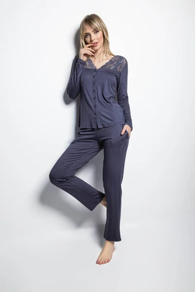 موناميسي 18209 Long Sleeve Pajama Set - Navy Blue