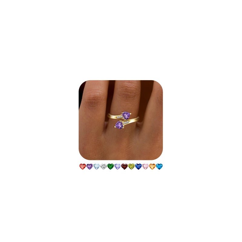 Yaresul Adjustable Amethyst Ring for Women Heart Promise Ring 14K Gold Plated February Birthstone Women Open Ring Stackables Statement - Image 1