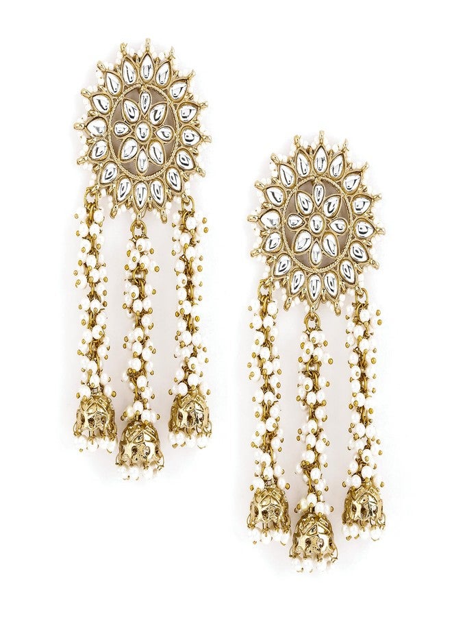 Rubans Women's Gold Plated Handcrafted Kundan With Pearls Embellished Multi Jhumka Earrings - Image 1