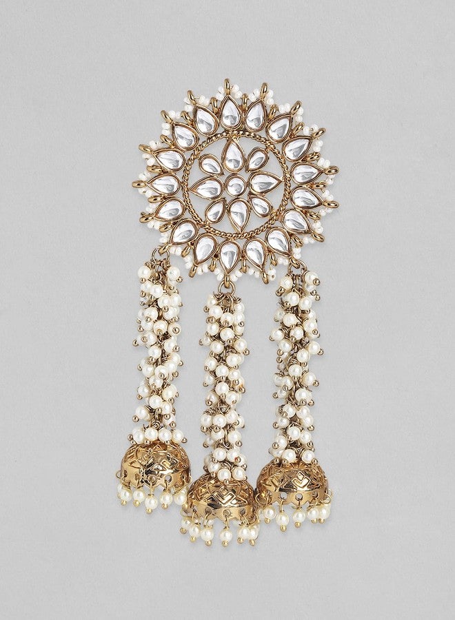 Rubans Women's Gold Plated Handcrafted Kundan With Pearls Embellished Multi Jhumka Earrings - Image 3