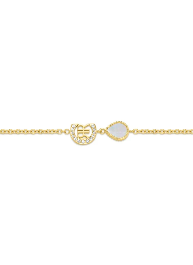 CERRUTI 1881 Eletra Gold Plated Stainless Steel with White Mother of Pearl and Crystals Bracelet for Women