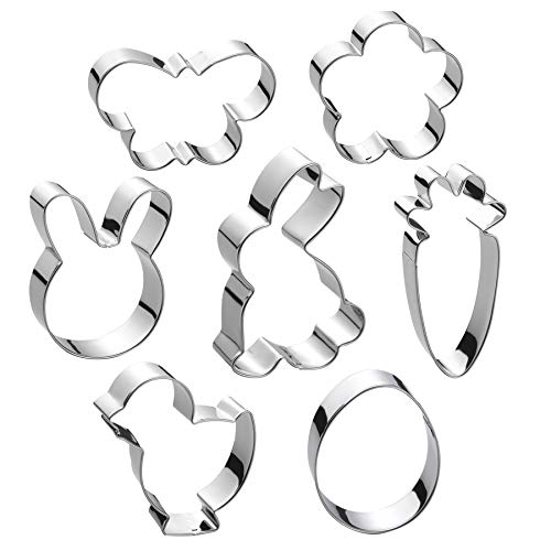 Maykito Easter Cookie Cutter Set - 7 piece - Egg, Carrot, Bunny, Flower, Chick, Bunny Face and Butterfly - Image 1