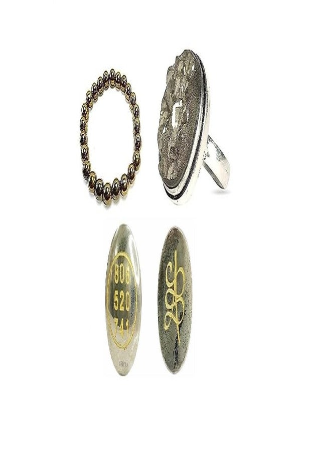 GEMTUB Natural Pyrite Ring with Adjustable Size Pyrite Zibu Coin and Pyrite Bracelet to Attract Wealth Prosperity for Men and Women - Image 1