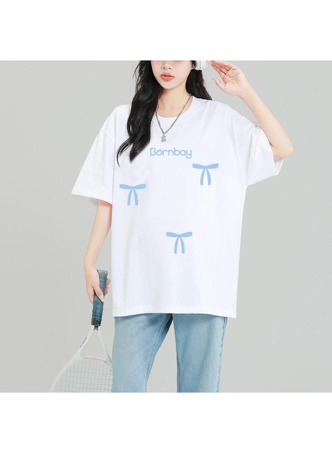 Bornbay Maternity Short Sleeve Summer T-shirt - Thin & Breathable Bowknot Letter Print Oversized Loose Top For Pregnant Women - Image 5