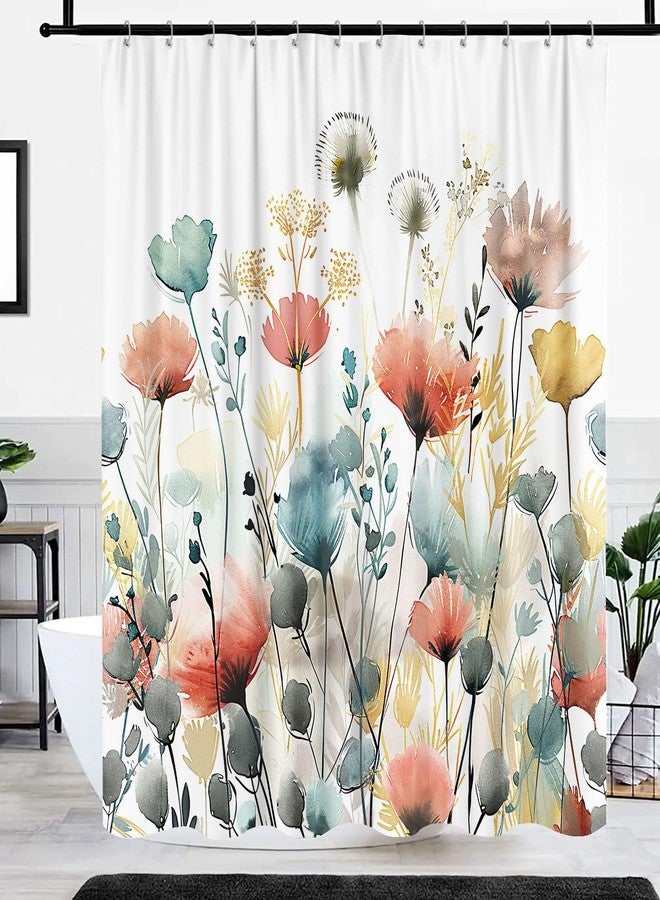 GOAOK Rustic Boho Floral Shower Curtain, Bright Colorful Watercolor Flower Botanical Shower Curtain, Cute Minimalist Aesthetic Floral Bath Curtains with 12 Hooks, 72"×72" Blue Pink Sage Teal Cream Tan Grey - Image 4