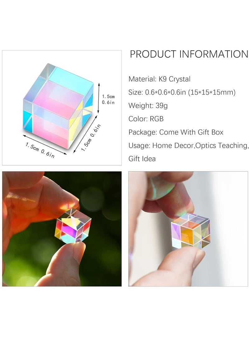 SYOSI - K9 Crystal Glass Prism Cube, 15 x 15 mm Optical Glass RGB Dispersion Prism X-Cube for Physics Teaching, Art Decor, Photography Props - Image 1