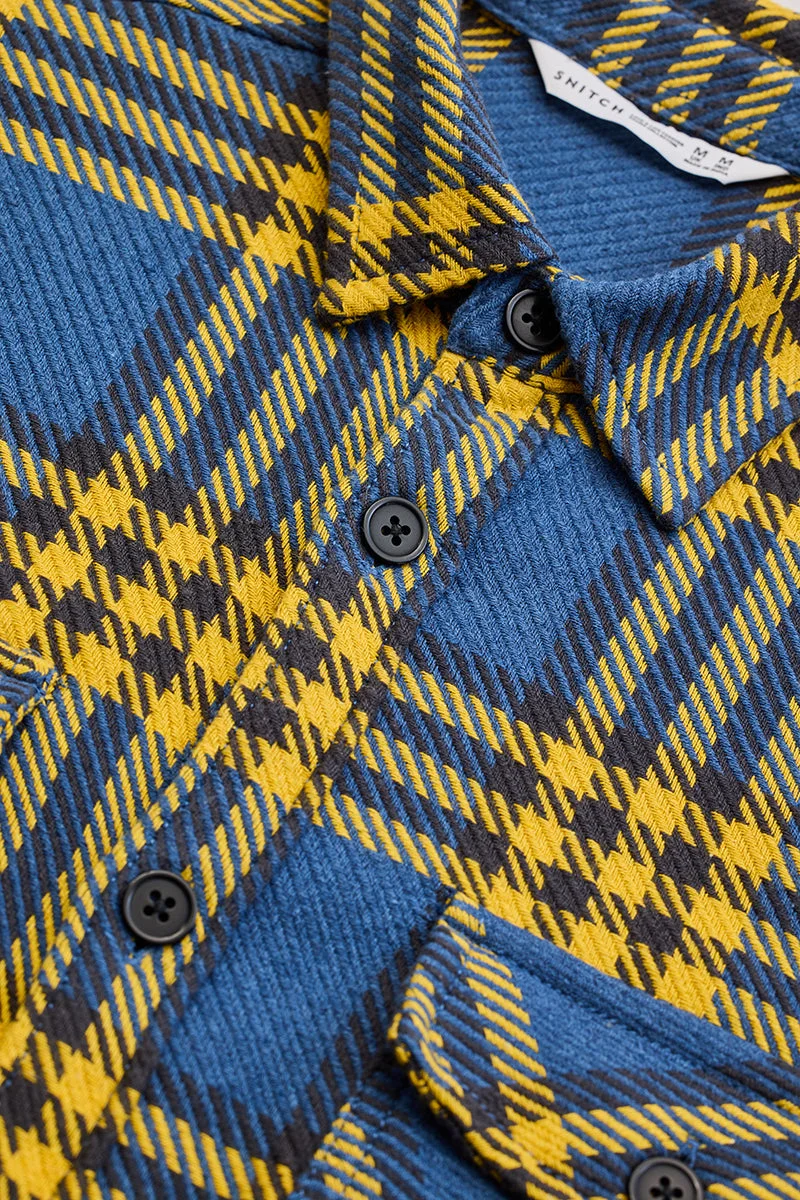 SNITCH Blue Checkered Long Sleeve Relaxed Casual Overshirt