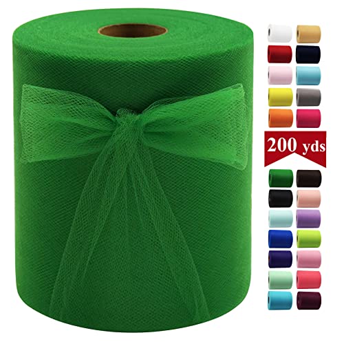 IONTACH Emerald Green Tulle Fabric Rolls 6 Inch by 200 Yards (600 feet) Fabric Spool Tulle Ribbon for DIY Green Tutu Christmas Gift Wrapping Baby Shower Birthday Party Wedding Decorations Craft Supplies - Image 1