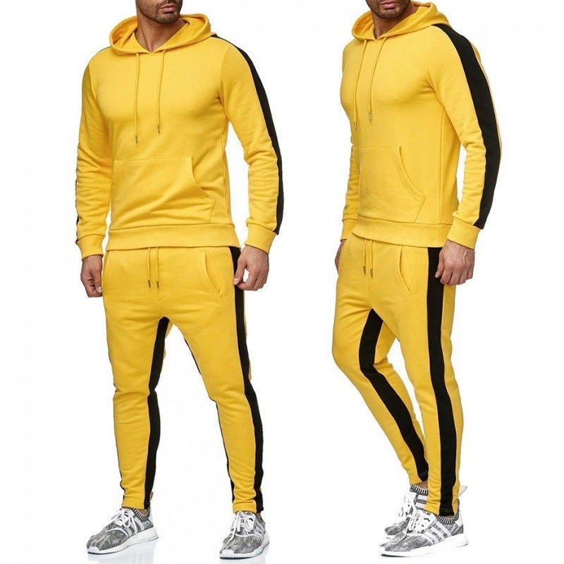 Striped Hoodie Tracksuit Mens Fitness Set Black - Image 5