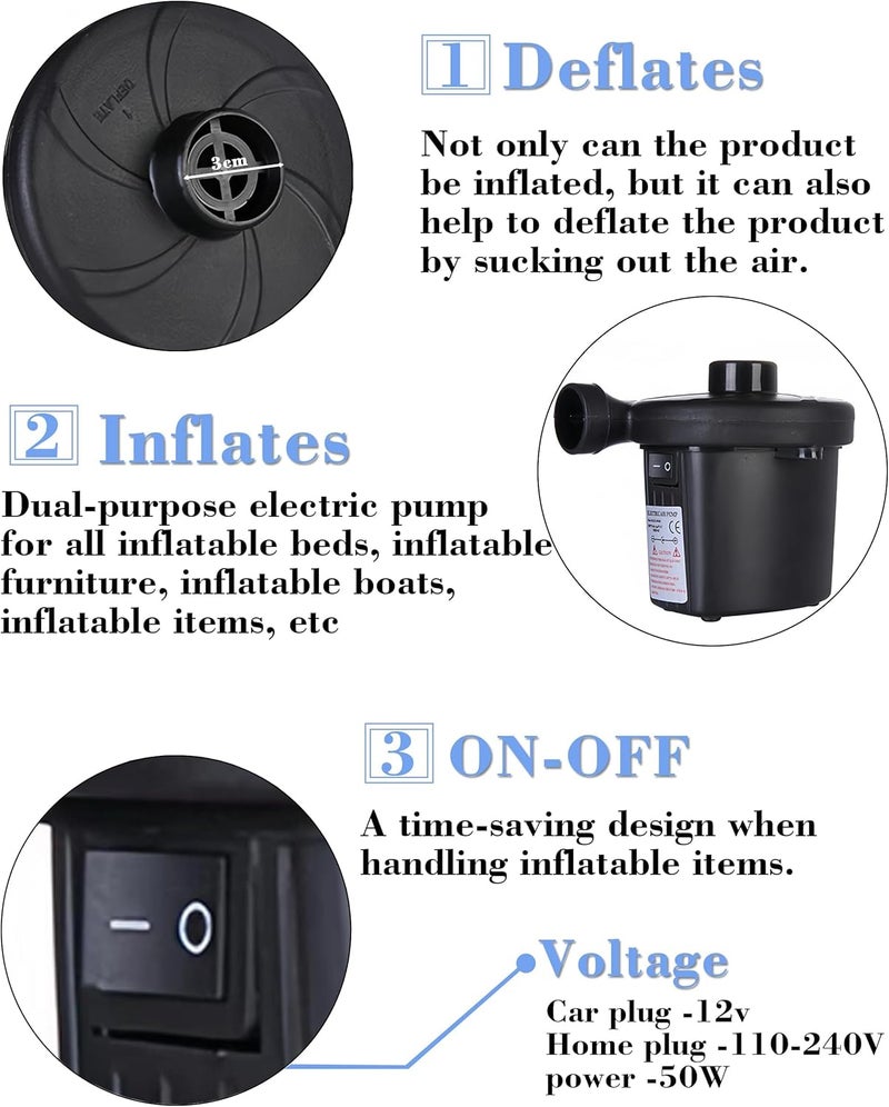 Nedyfix Inflatable Electric Air Pump,110V AC/12V DC Portable Fast Inflation Pump with 3 Nozzles, Used for Inflatable Boats,etc - Image 3