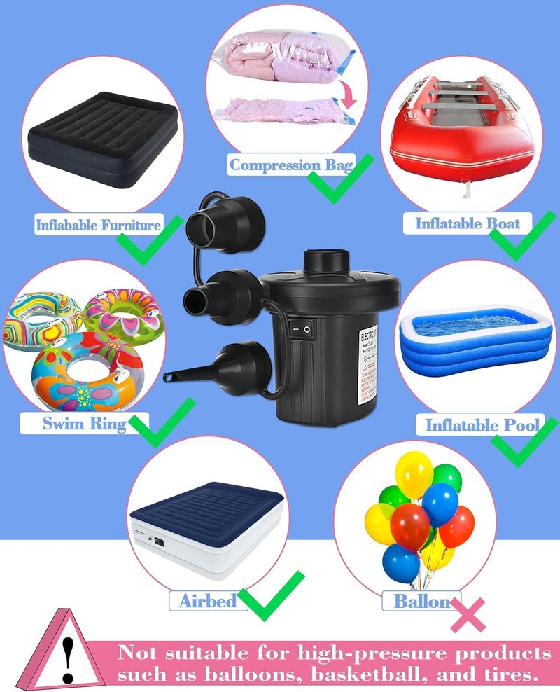 Nedyfix Inflatable Electric Air Pump,110V AC/12V DC Portable Fast Inflation Pump with 3 Nozzles, Used for Inflatable Boats,etc - Image 2