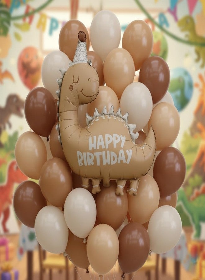 Atpata Funky 34 Inch Party Hat Dinosaur Happy Birthday Foil Balloon with 30pcs. Latex Balloons | Caramel, Sandwhite & Tan Brown | Dino Theme Birthday Party Décor for Kids - Image 1