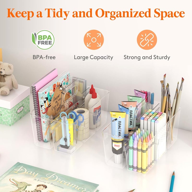 Lifewit Plastic Art Supply Storage Organizer, Divided Caddy Organizer with Handle for Craft Supplies, Cosmetics, Holds Pencil, Crayon, Brushes, Hair Product, Dorm Shower Caddy, Clear, 2Pack - Image 2