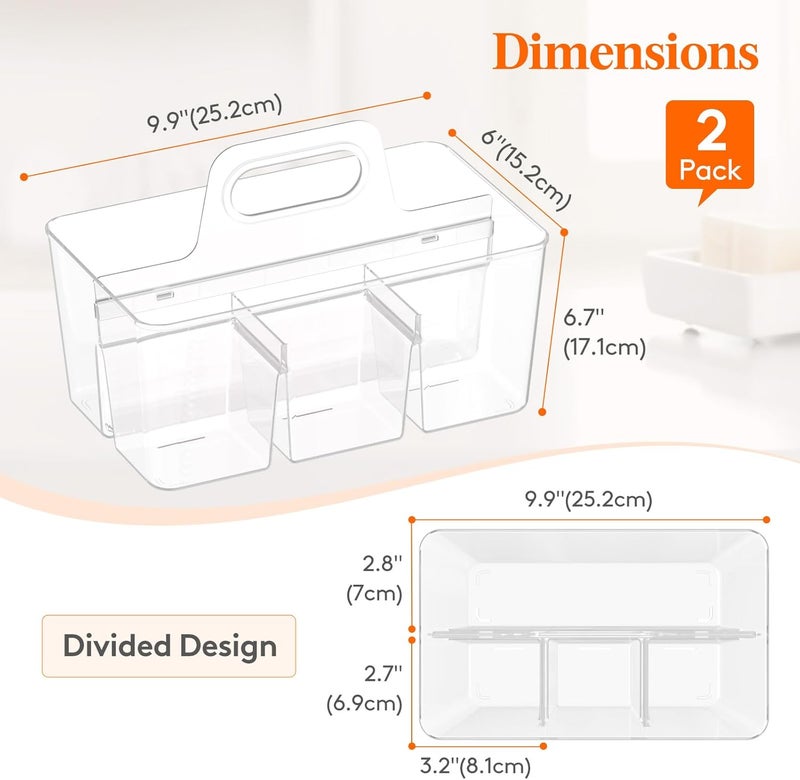 Lifewit Plastic Art Supply Storage Organizer, Divided Caddy Organizer with Handle for Craft Supplies, Cosmetics, Holds Pencil, Crayon, Brushes, Hair Product, Dorm Shower Caddy, Clear, 2Pack - Image 3