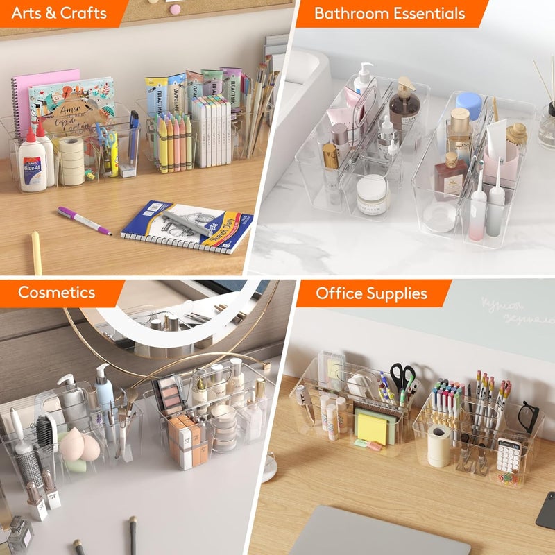 Lifewit Plastic Art Supply Storage Organizer, Divided Caddy Organizer with Handle for Craft Supplies, Cosmetics, Holds Pencil, Crayon, Brushes, Hair Product, Dorm Shower Caddy, Clear, 2Pack - Image 4