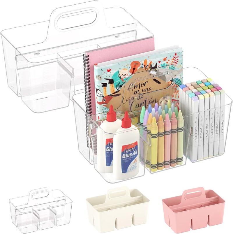 Lifewit Plastic Art Supply Storage Organizer, Divided Caddy Organizer with Handle for Craft Supplies, Cosmetics, Holds Pencil, Crayon, Brushes, Hair Product, Dorm Shower Caddy, Clear, 2Pack - Image 1