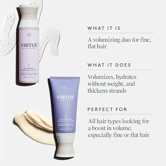 Virtue Full Sulfate Free Volumizing Shampoo and Conditioner Set Thickens, Safe for All Hair Types, Color Safe - Image 2