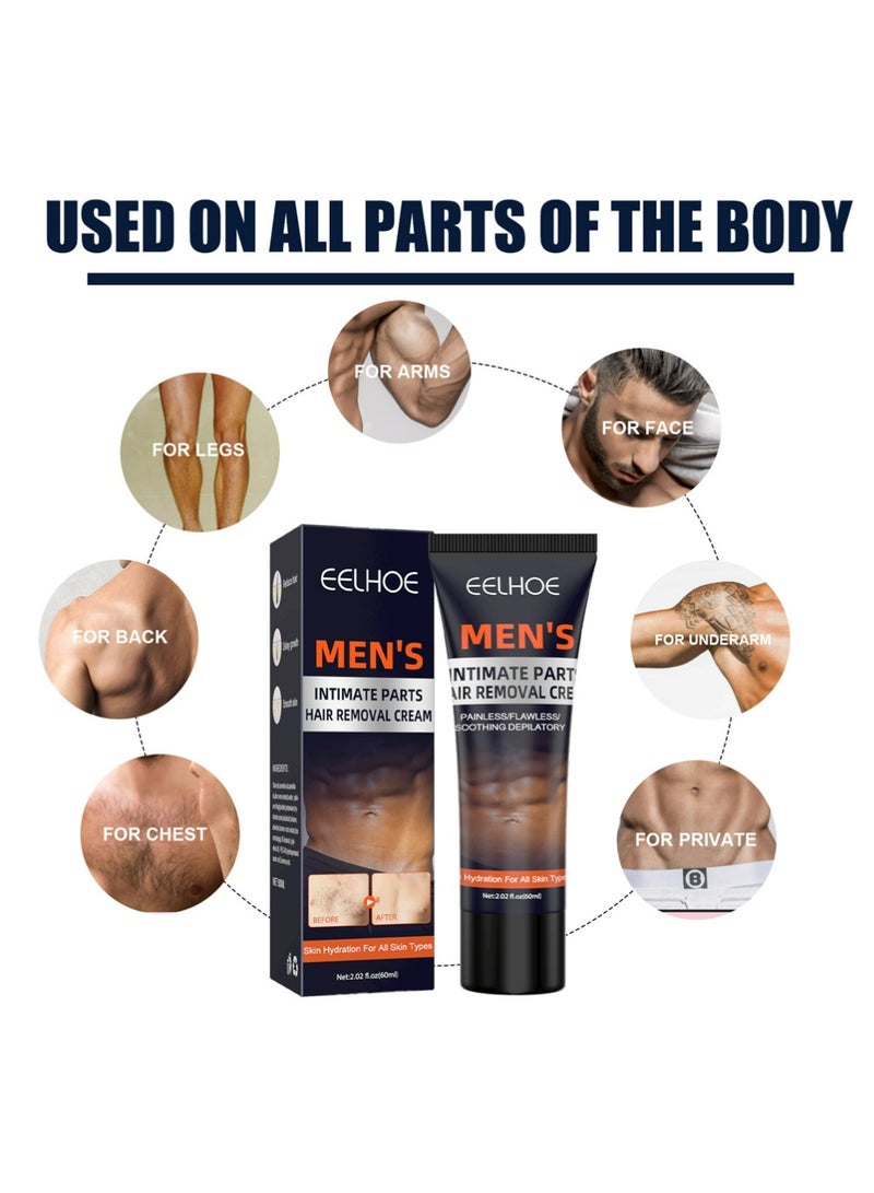 إيلهو كريم إزالة الشعر للرجال للمناطق الحميمة والجسم، إزالة الشعر بلا ألم للأذراع والساقين والصدر وجميع أنواع الجلد - Image 2