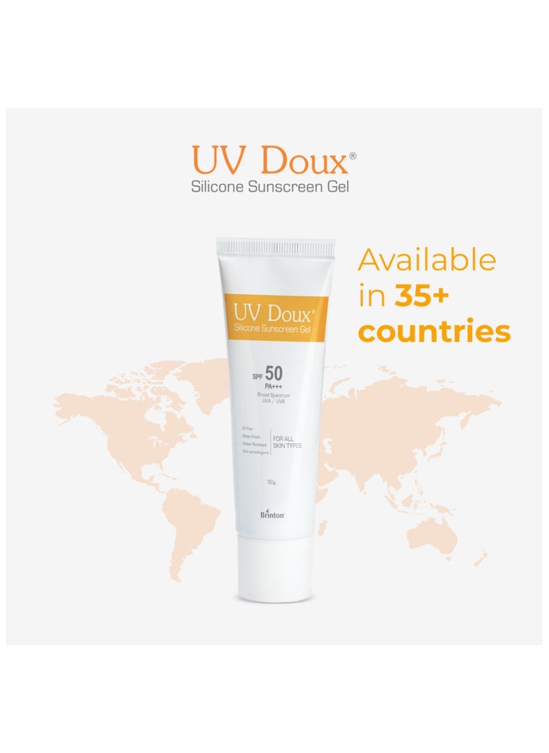 بريتون جل واقي من الشمس خفيف الوزن من UV Doux مع عامل حماية من الشمس SPF 50 وPA+++ طيف واسع للوجه والجسم بدون قالب أبيض| لا يسبب انسداد المسامات، خالٍ من البارابين، مقاوم للماء | لجميع أنواع البشرة، 100 جرام  - Image 3