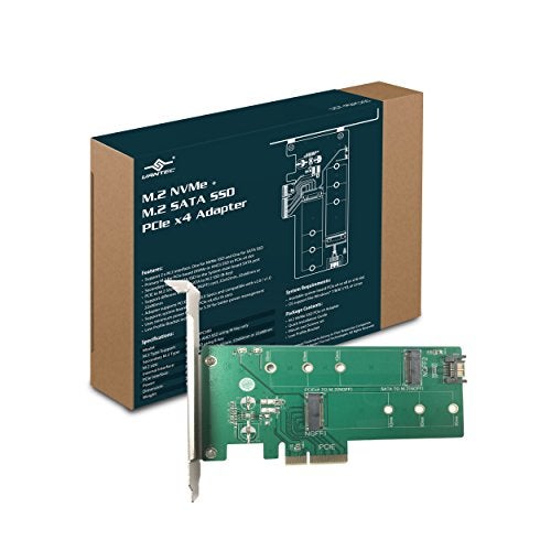 Vantec M.2 NVMe + M.2 SATA SSD PCIe x4 Adapter (UGT-M2PC200), Green - Image 1