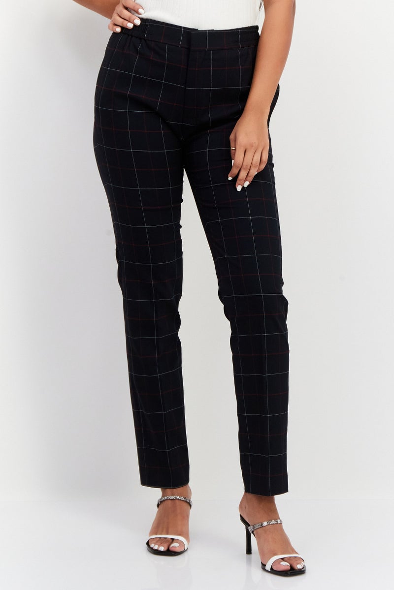 RIVER ISLAND Women Slim Fit Plaid Dress Pants, Navy - Image 1