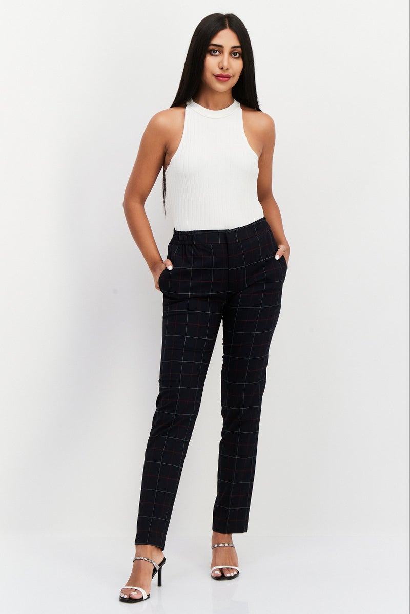 RIVER ISLAND Women Slim Fit Plaid Dress Pants, Navy - Image 4
