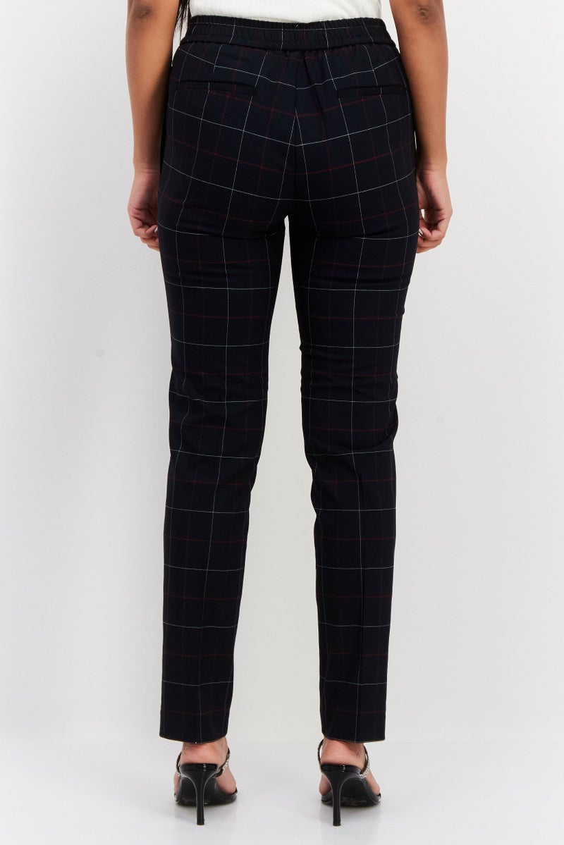 RIVER ISLAND Women Slim Fit Plaid Dress Pants, Navy - Image 3